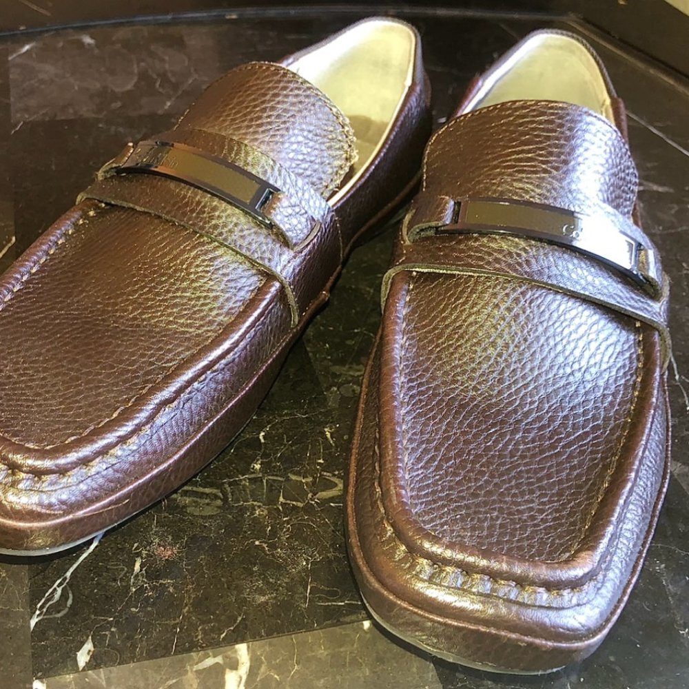 Calvin Klein Tumbled Leather Driver Loafers (Brown)